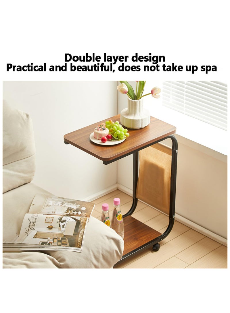 XiuWoo 30 * 45 * 65cm Living Room Side Table, C-Shaped Side Table, Coffee Table,Multifunctional Sofa End Table, Moveable Mini Desk Coffee Table with  Pulley, Space Saving,Black - Image 5