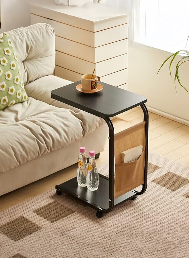 XiuWoo 30 * 45 * 65cm Living Room Side Table, C-Shaped Side Table, Coffee Table,Multifunctional Sofa End Table, Moveable Mini Desk Coffee Table with  Pulley, Space Saving,Black - Image 1