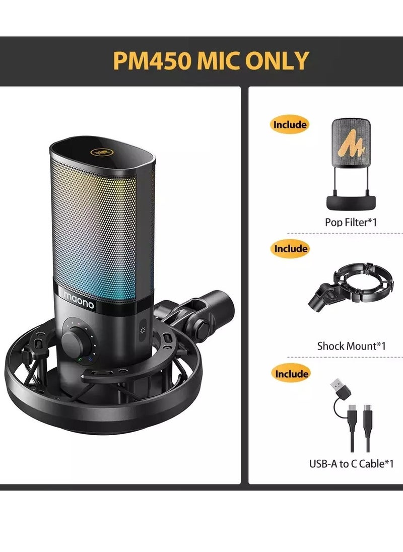 Maono - PM450 USB Condenser Microphone-Studio Mic with Shock Mount, Boom Arm, Software, Mute, Gain Knob, Volume Control for Streaming, Recording, Singing, Podcasting, Content Creation, Audiobooks - Image 1