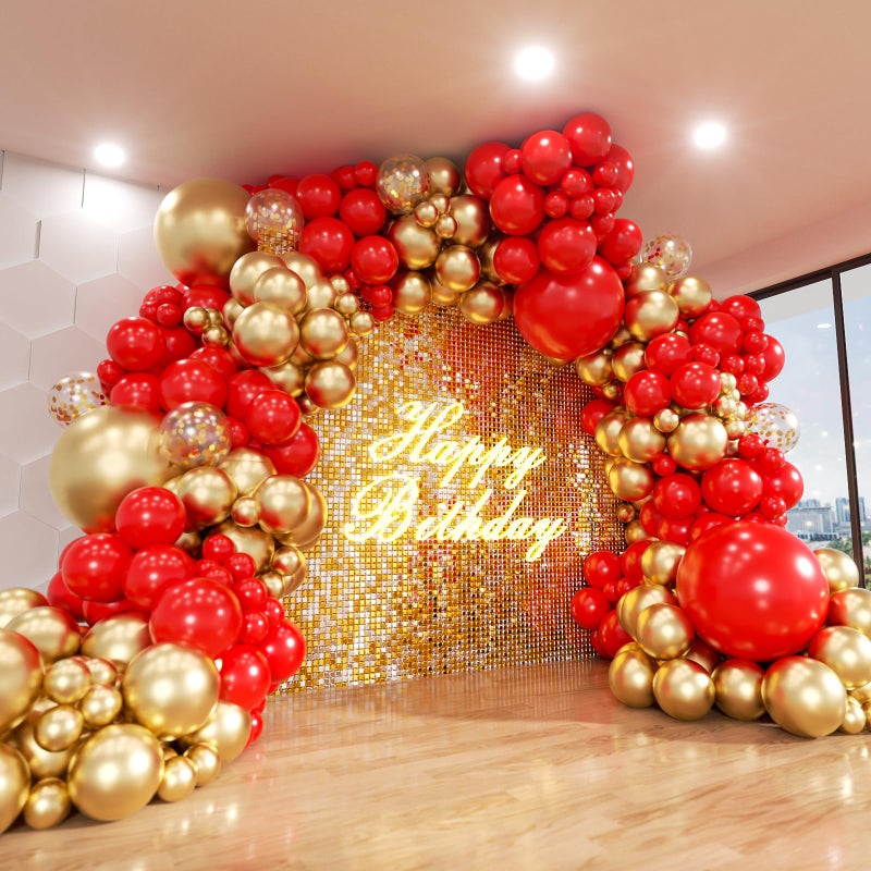 ADOINBY Red and Gold Balloon Arch Kit, ADOINBY 140Pcs Gold Balloon Red Balloon Confetti Balloon 18 12 10 5 Inch Different Size Balloons for Valentine's Day Wedding Birthday Engagements Anniversary Decoration - Image 1
