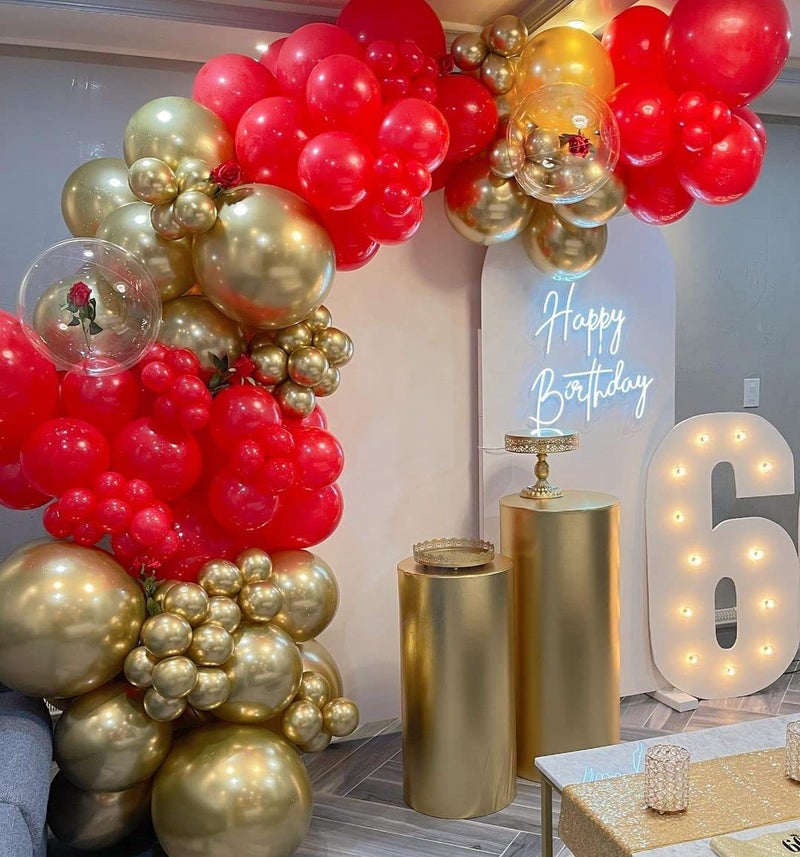 ADOINBY Red and Gold Balloon Arch Kit, ADOINBY 140Pcs Gold Balloon Red Balloon Confetti Balloon 18 12 10 5 Inch Different Size Balloons for Valentine's Day Wedding Birthday Engagements Anniversary Decoration - Image 4