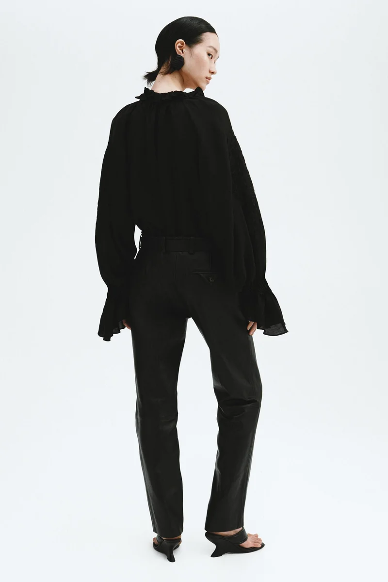 H&M Embroidered linen-blend blouse