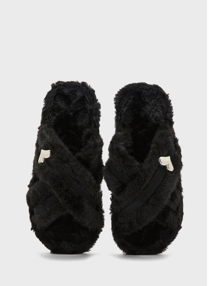 Ginger Heart Trim Crossover Fluffy Bedroom Slipper - Image 5