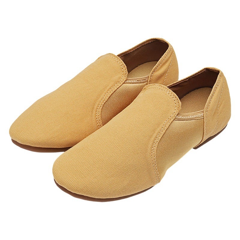 Dance shoes with heel adult women''s soft bottom lace-free canvas camel indoor and outdoor classical practice shoes teacher shoes high heel - Image 2