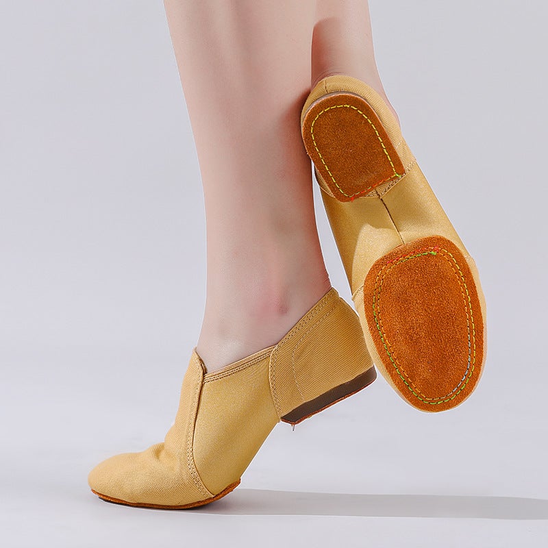 Dance shoes with heel adult women''s soft bottom lace-free canvas camel indoor and outdoor classical practice shoes teacher shoes high heel - Image 1