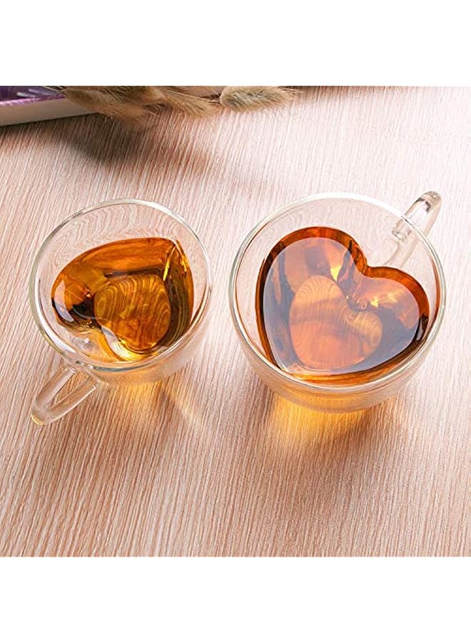 S-TOP Heart Shaped Double Walled Insulated Glass Coffee Mugs or Tea Cups, Double Wall Glass 10 oz - Clear, Unique & Insulated with Handle - Image 1
