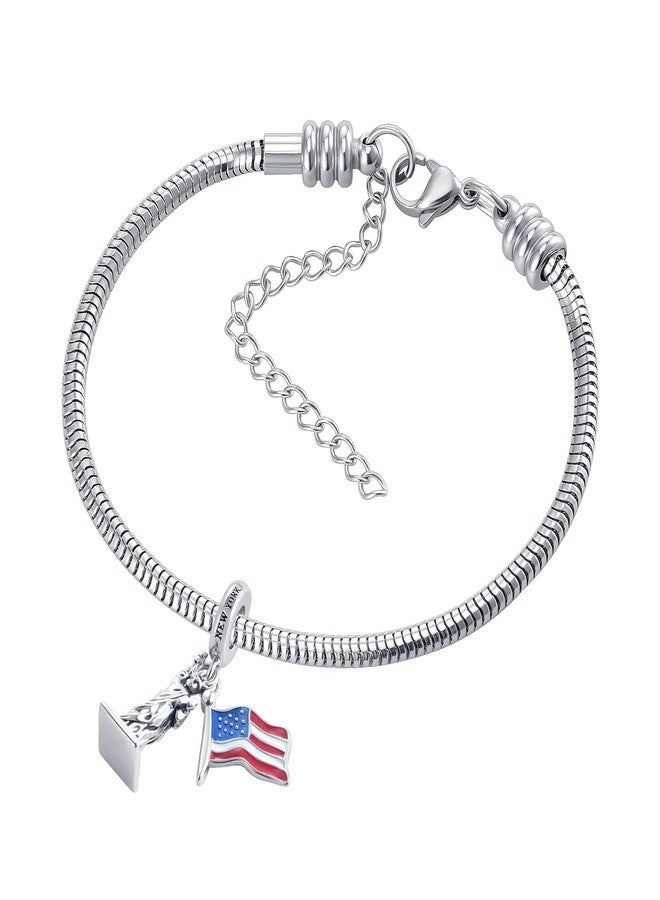 QeenseKc قلادة QeenseKc بتصميم علم الولايات المتحدة الأمريكية وتمثال الحرية، خرزة تعبر عن حب الوطن والفخر الوطني، مناسبة لأساور باندورا - Image 3