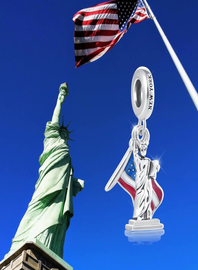 QeenseKc قلادة QeenseKc بتصميم علم الولايات المتحدة الأمريكية وتمثال الحرية، خرزة تعبر عن حب الوطن والفخر الوطني، مناسبة لأساور باندورا - Image 5