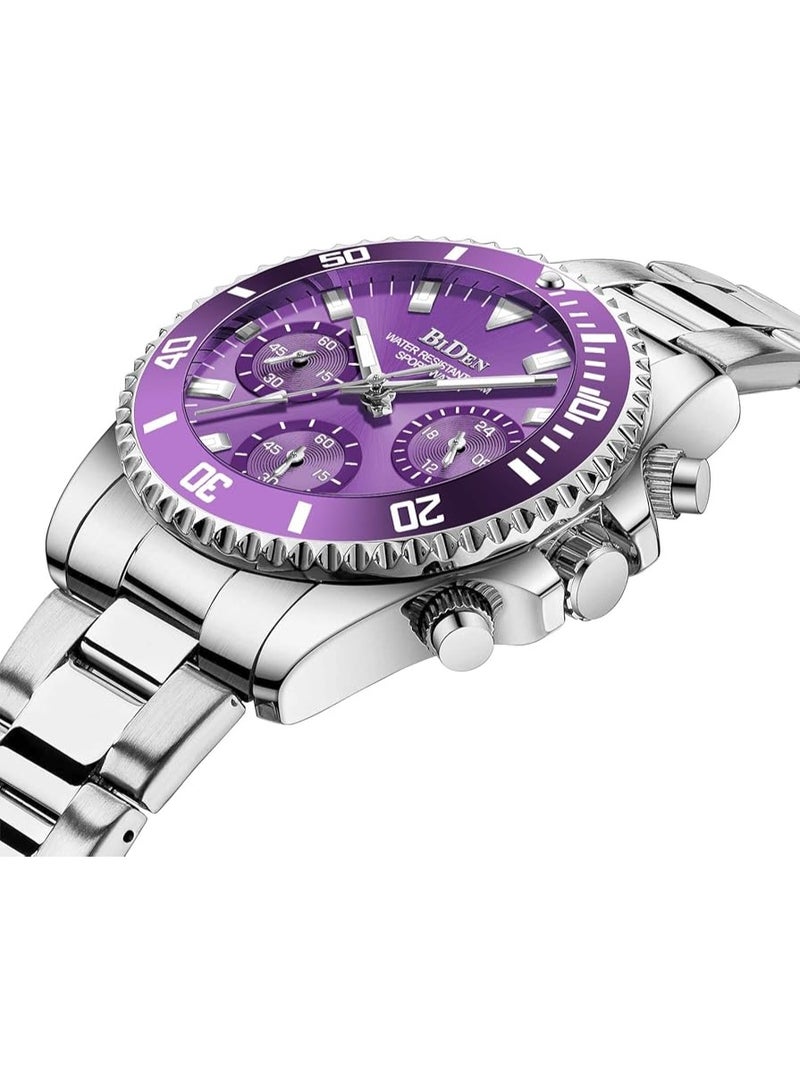 BIDEN Women Elegant Chronograph Rotatable Bezel Mineral Glass Luminous Watch Stainless Steel Waterproof Date Analog Quartz Watch Fashion Business Dress Wrist Watch - Image 2