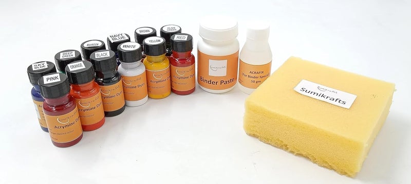 sumikrafts sumikrafts block printing kit12 assorted acrymine dyes pigment colors 20ml bottles binder paste 90gmacrafixer 50gm Sponge 10cmx10cm 4cm Thickness 01 