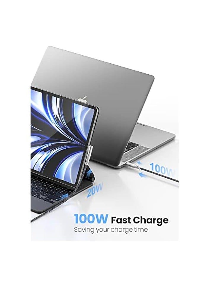 فاسجير كابل USB C إلى USB C بقوة 100 واط - حزمة واحدة بطول 6 أقدام USB 2.0 من النوع C إلى كابل PD من النوع C 5A زاوية يمين للشحن السريع متوافقة مع Google Chromebook Pixel وMac-Book Pro2021/2020 وDell XPS 13/15 - Image 2
