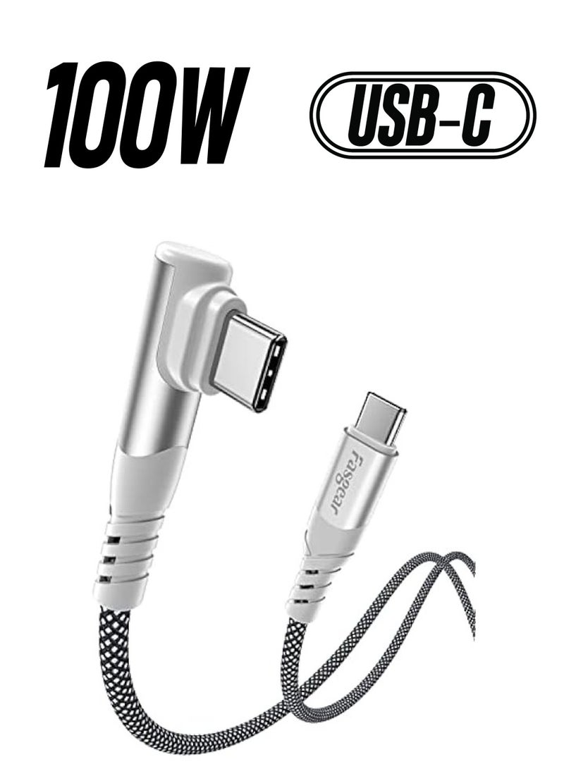 فاسجير كابل USB C إلى USB C بقوة 100 واط - حزمة واحدة بطول 6 أقدام USB 2.0 من النوع C إلى كابل PD من النوع C 5A زاوية يمين للشحن السريع متوافقة مع Google Chromebook Pixel وMac-Book Pro2021/2020 وDell XPS 13/15 - Image 1