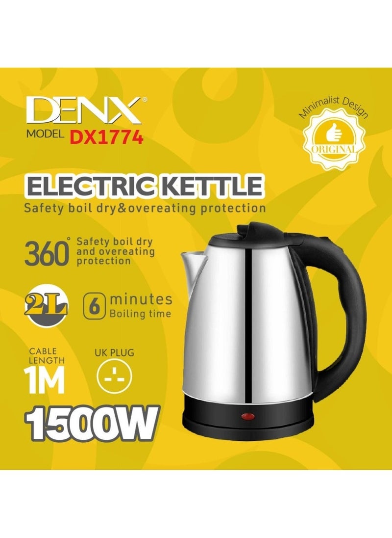 Denx Electric Kettle Capacity 1.8 Liters 1500 Watts Silver From - Image 3