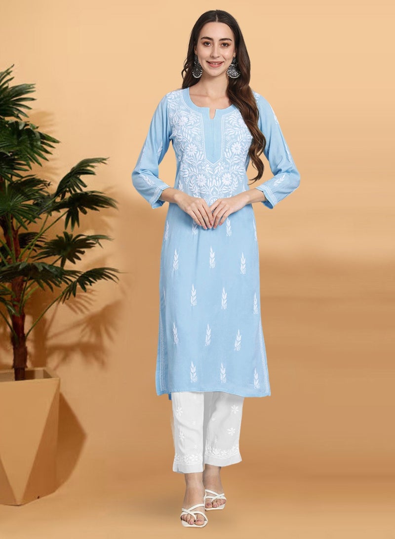 Alaya Women Hand Embroidered Chikankari Rayon Kurta-AL3451 - Image 1