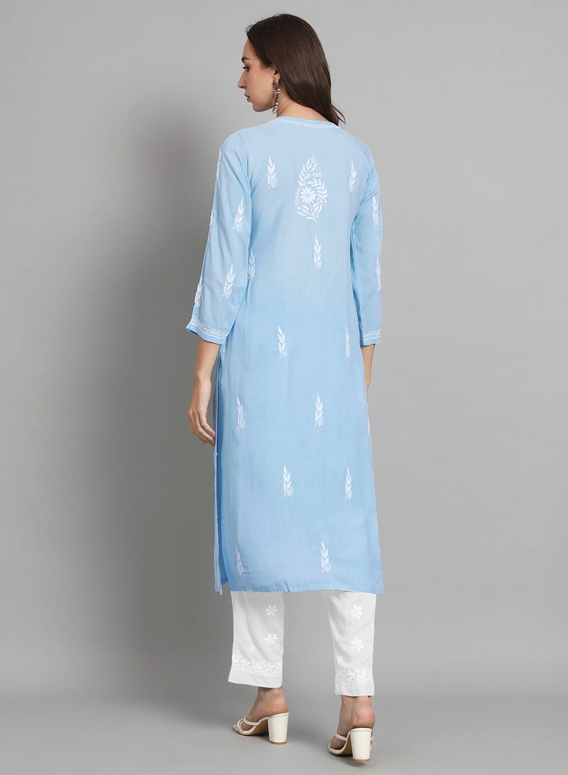 Alaya Women Hand Embroidered Chikankari Rayon Kurta-AL3451 - Image 2