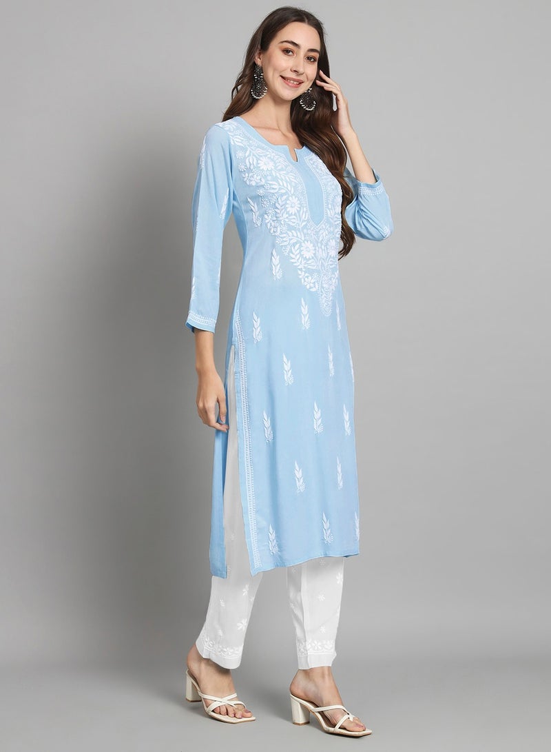 Alaya Women Hand Embroidered Chikankari Rayon Kurta-AL3451 - Image 4