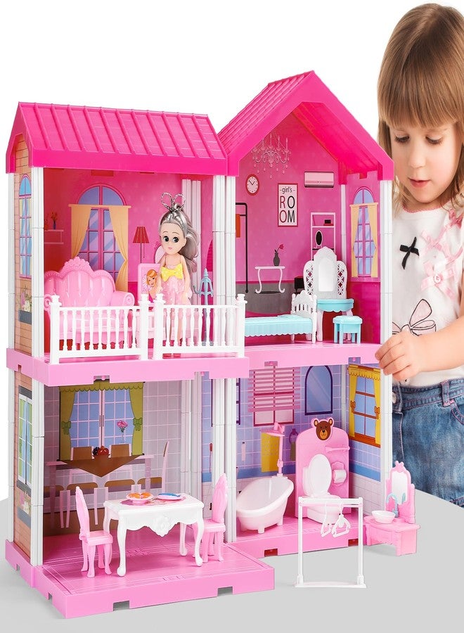 JUKUDAHU Girl House Toys for Girls 4-8, 2 Storey 4 Rooms Indoor Playset with Doll, Furniture and Accessories, Pretend Toddler Toy, Birthday Gifts for Girl Age 3-5 4-6 6-12 - Image 1