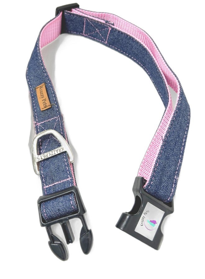Krazzy Pets Denim Adjustable Dog Collar for Small, Medium, Large to X-Large Street Dogs-Comfortable Fit | Adjustable, Durable, Soft & Easy to Put on Dogs (Medium, Pink) - Image 2