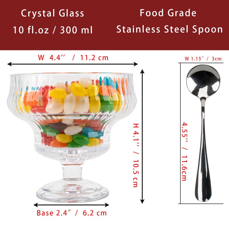 Cystone 10 OZ Glass Dessert Bowls and Spoons Set 12 Pcs, Crystal Ice Cream Bowls for Sundae Salad Snack Candy Fruit Milkshakes Sherbet Trifle Footed Bowl Parfait Glasses Decorative Shrimp Cocktail Cups - Image 3