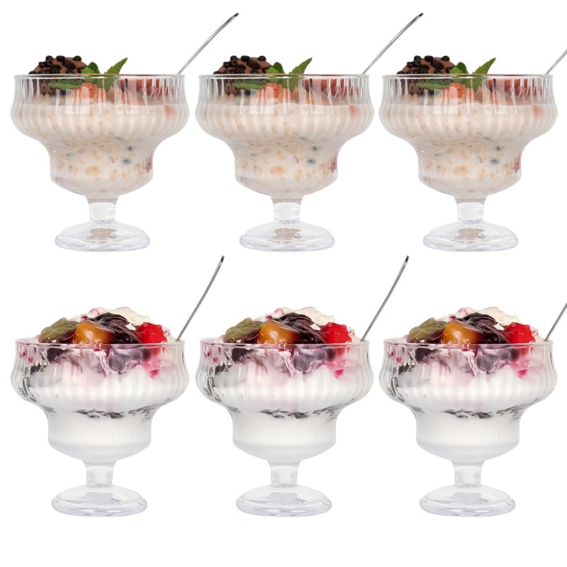 Cystone 10 OZ Glass Dessert Bowls and Spoons Set 12 Pcs, Crystal Ice Cream Bowls for Sundae Salad Snack Candy Fruit Milkshakes Sherbet Trifle Footed Bowl Parfait Glasses Decorative Shrimp Cocktail Cups - Image 1