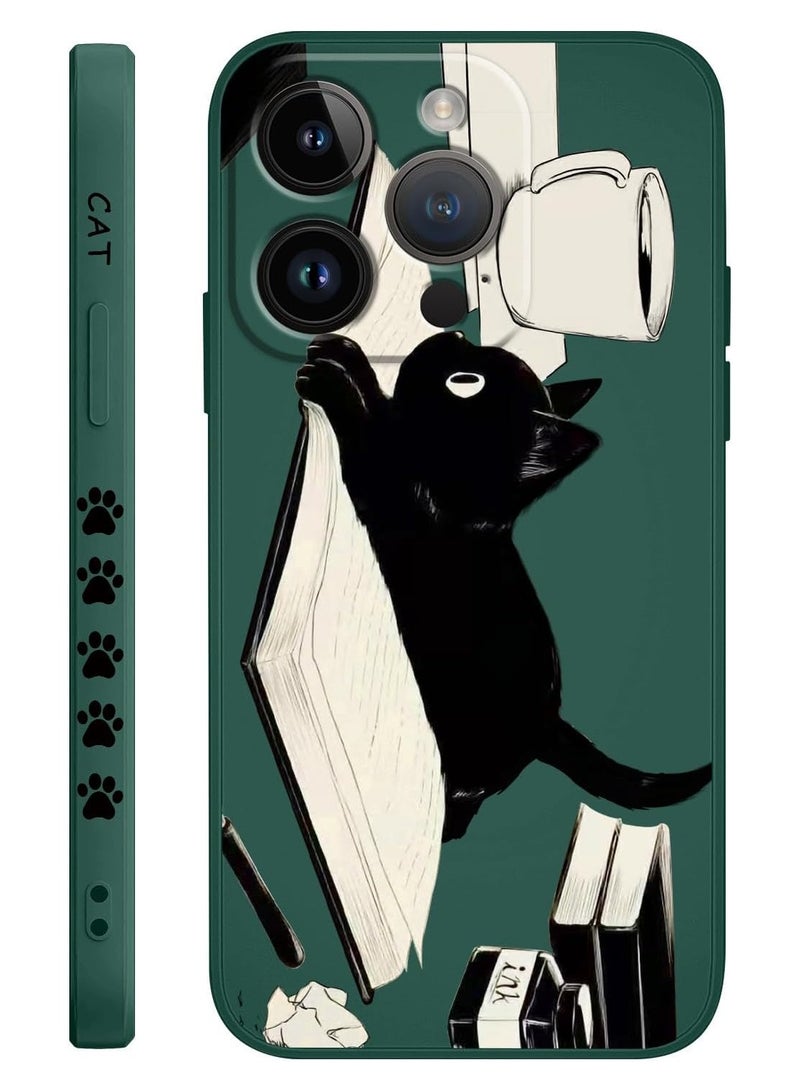 for iPhone 16 Pro Max Case Anti Scratch Microfiber Lining Phone Cover Silicone Ultra Slim Case for iPhone 16 Pro Max 6.9 inch-Cat Green - Image 1