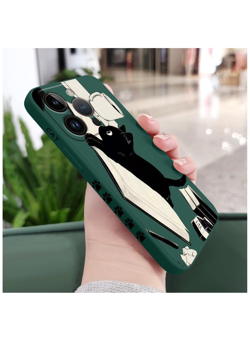for iPhone 16 Pro Max Case Anti Scratch Microfiber Lining Phone Cover Silicone Ultra Slim Case for iPhone 16 Pro Max 6.9 inch-Cat Green - Image 3