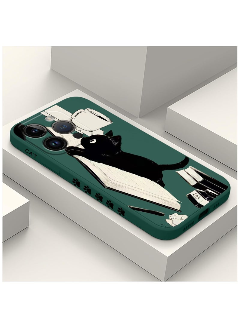 for iPhone 16 Pro Max Case Anti Scratch Microfiber Lining Phone Cover Silicone Ultra Slim Case for iPhone 16 Pro Max 6.9 inch-Cat Green - Image 2