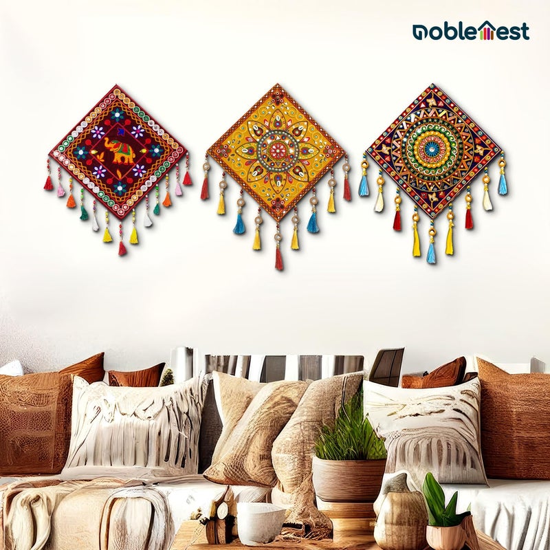 Noblenest Gujrati Wooden Wall Art Hanging for Living Traditional Rangoli Design Room Decoration Item for Home Modern Decor Items Wall Hanging for Office and Bedroom NGAC082437 - Image 3