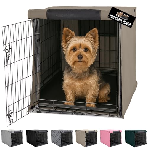 GORILLA GRIP Dog Crate Covers Compatible with Amazon Basics Dog Crates All Sides Open Privacy Cover Fits 24 Wire Kennel Breathable Mesh Windows Light Reducing Puppy Training Cage Topper Taupe - Image 1