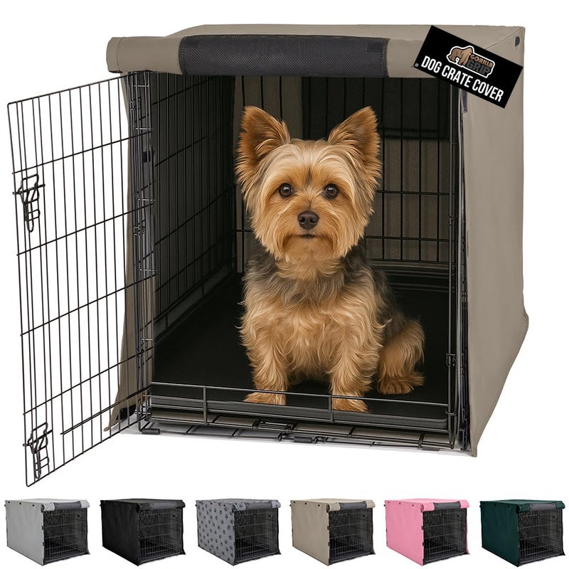 GORILLA GRIP Dog Crate Covers Compatible with Amazon Basics Dog Crates All Sides Open Privacy Cover Fits 24 Wire Kennel Breathable Mesh Windows Light Reducing Puppy Training Cage Topper Taupe - Image 2