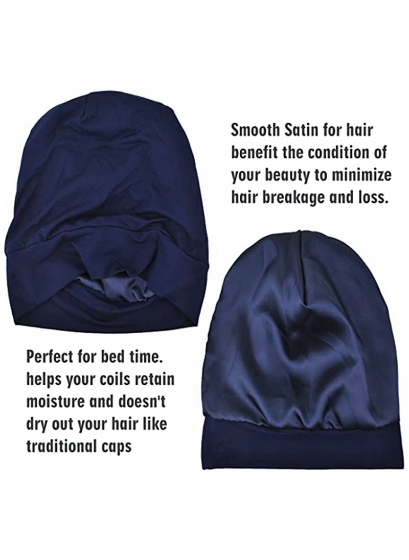 Y&D - Slouchy Beanie for Men Women Satin Silk Lined Adjustable Sleep Hat, 2 Pack - Image 1