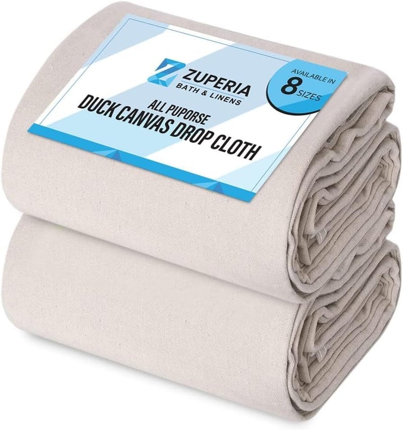 ZUPERIA Canvas Drop Cloth (Size 4 x 10 Feet - Pack of 2) - Pure Cotton Painters Drop Cloth for Painting, Furniture & Floor Protection - All Purpose Thick Canvas tarp with Double Stitched Edges - Image 1