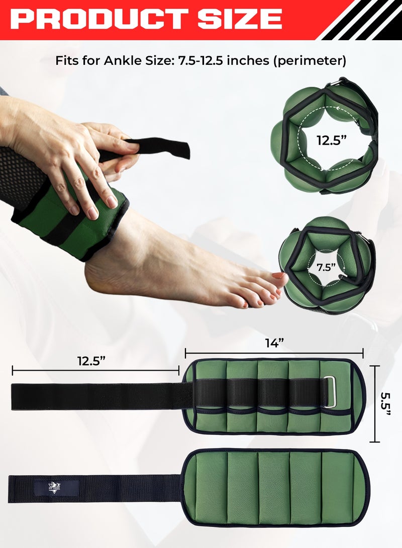 FIT TRIBE 2pcs Adjustable Ankle Weights 1-5 lbs Each, 2-10 lbs Pair Leg Weights, Perfect for Strength Training, Fitness, Core Workouts, Walking, and Jogging, Comfortable Secure Fit for Men & Women (Olive) - Image 4