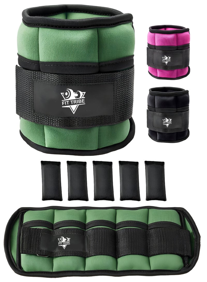 FIT TRIBE 2pcs Adjustable Ankle Weights 1-5 lbs Each, 2-10 lbs Pair Leg Weights, Perfect for Strength Training, Fitness, Core Workouts, Walking, and Jogging, Comfortable Secure Fit for Men & Women (Olive) - Image 1