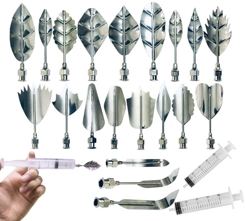 Fnoko Stainless Steel Flowers Leaves 3D Jelly-Art-Tools Pudding-Nozzle Cake Needles Gelatin Tools (AH) - Image 1