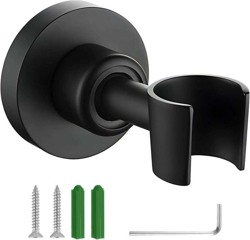 Adjustable Wall Mounted Shower Head Bracket, 304 Stainless Steel Holder, 360° Swivel, Matte Black Finish, Fits 1/2 Handheld Shower Heads - Image 1