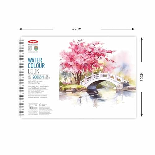 Anupam Watercolour Book 200GSM Natural White Paper with Grained Surface Usable on Both Side 40 Pages A3 for Watercolour, Gouache, Ink, Acrylic, Wet & Mixed Media, Art Painting, Drawing - Image 3