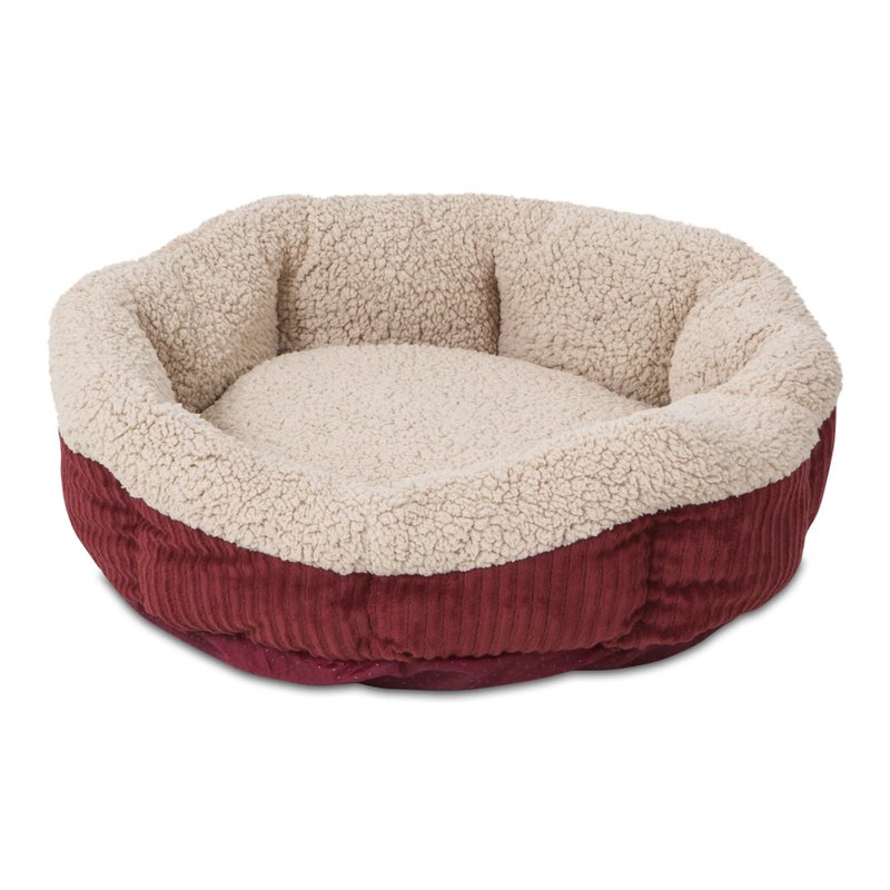 Petmate Aspen Pet Self Warming Round Bed, 19.5 Inches, Barn Red and Cream - Image 1