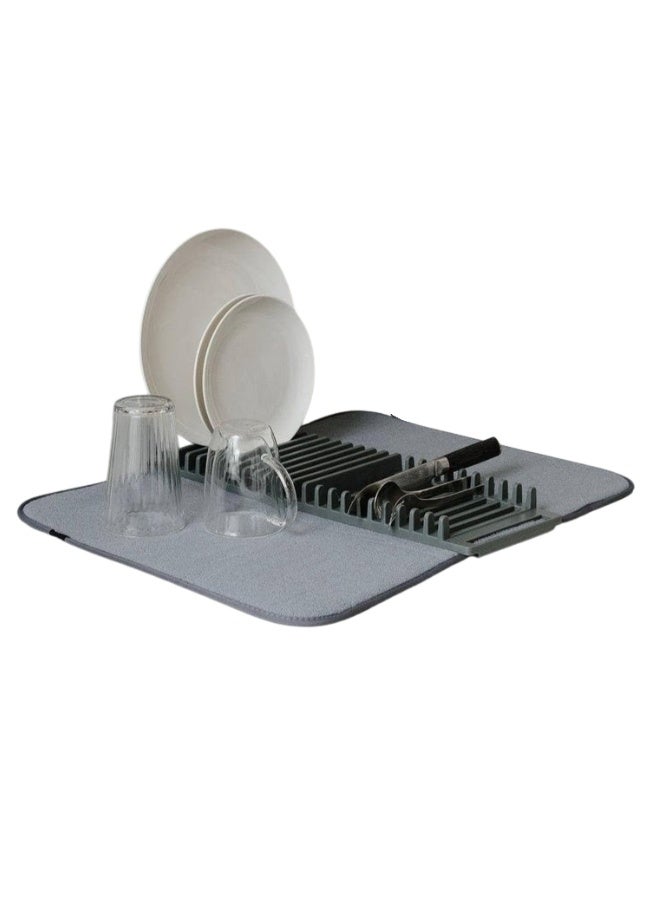 Foldable Dish Rack & Mat – Space-Saving Countertop Mount for Drying Dishes, Wine Glasses, Bowls, and Plates – Grey Plastic - Image 1