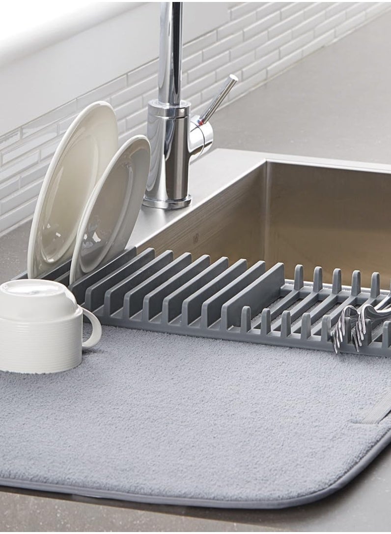 Foldable Dish Rack & Mat – Space-Saving Countertop Mount for Drying Dishes, Wine Glasses, Bowls, and Plates – Grey Plastic - Image 3