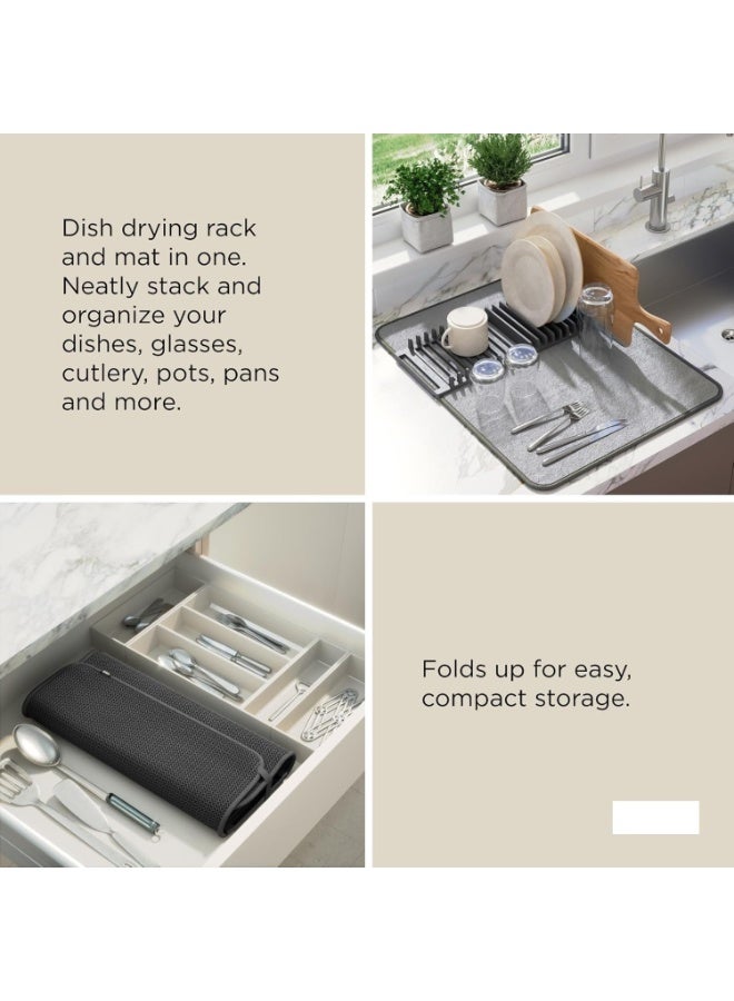 Foldable Dish Rack & Mat – Space-Saving Countertop Mount for Drying Dishes, Wine Glasses, Bowls, and Plates – Grey Plastic - Image 4
