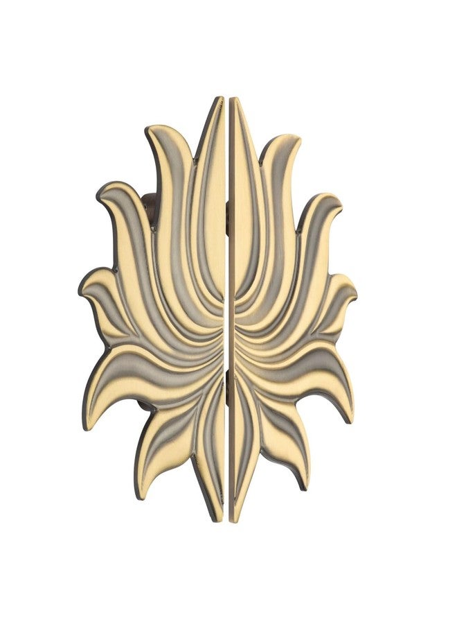 BE SECURE Round 8" Brass Main Door Handle | 3D Lotus Design | Antique Finish | Pull Handle for Doors, Office & Hotels | Pack of 1 Pair - Image 1