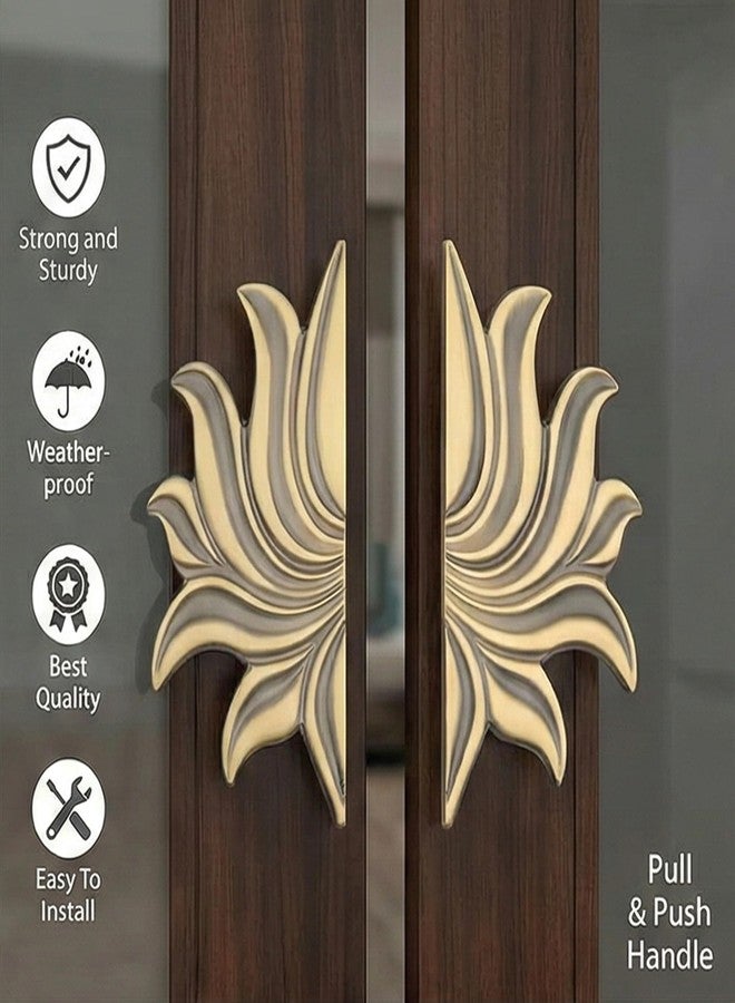 BE SECURE Round 8" Brass Main Door Handle | 3D Lotus Design | Antique Finish | Pull Handle for Doors, Office & Hotels | Pack of 1 Pair - Image 4