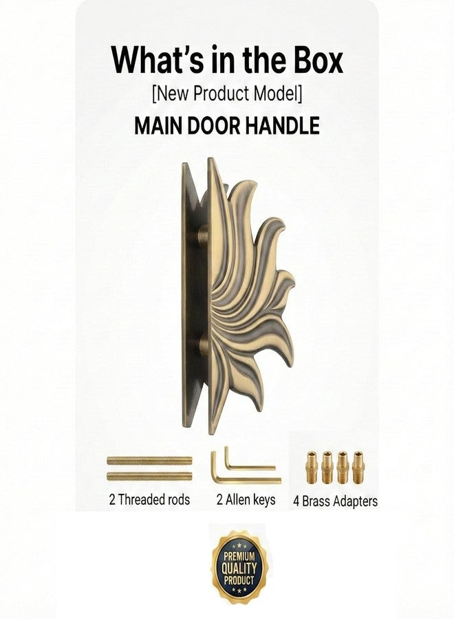 BE SECURE Round 8" Brass Main Door Handle | 3D Lotus Design | Antique Finish | Pull Handle for Doors, Office & Hotels | Pack of 1 Pair - Image 5