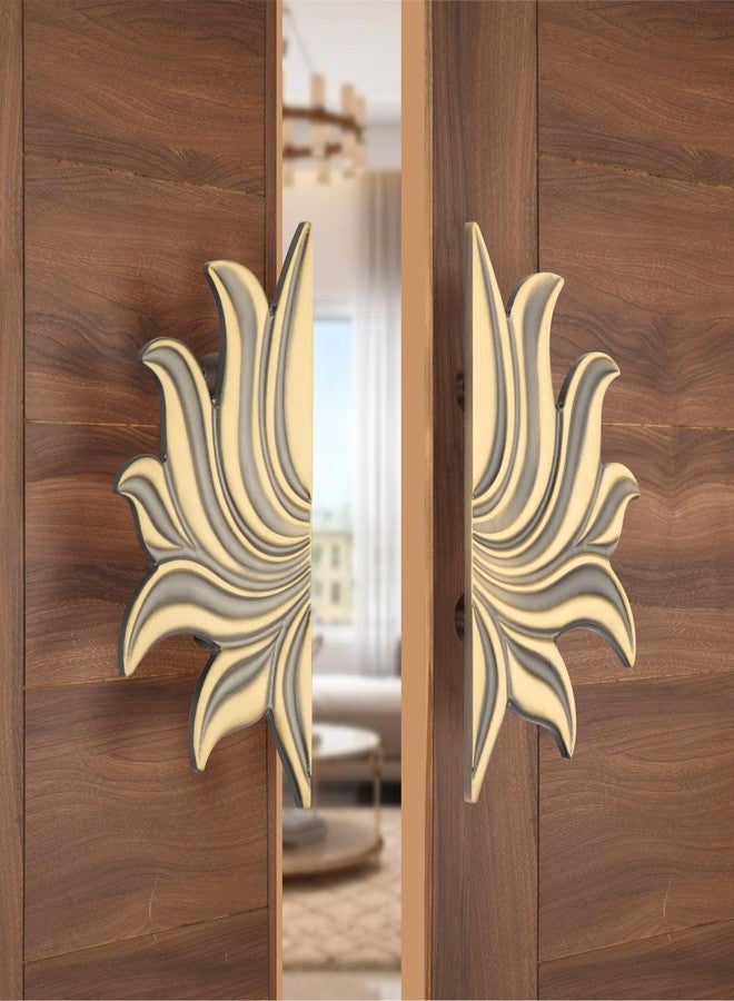 BE SECURE Round 8" Brass Main Door Handle | 3D Lotus Design | Antique Finish | Pull Handle for Doors, Office & Hotels | Pack of 1 Pair - Image 2