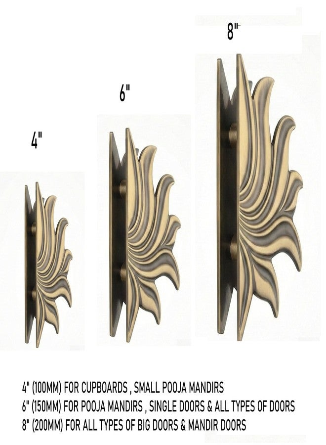 BE SECURE Round 8" Brass Main Door Handle | 3D Lotus Design | Antique Finish | Pull Handle for Doors, Office & Hotels | Pack of 1 Pair - Image 3