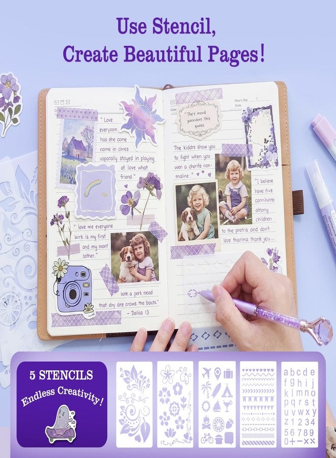 Leesgel DIY Diary with Lock for Girls, Secret Journal Kit Scrapbooking Kit Stationary Diary Supplies, Art Crafts Birthday Gifts Ideas for Girls Ages 8-12 (Purple) - Image 5