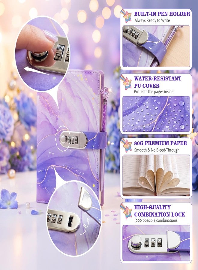 Leesgel DIY Diary with Lock for Girls, Secret Journal Kit Scrapbooking Kit Stationary Diary Supplies, Art Crafts Birthday Gifts Ideas for Girls Ages 8-12 (Purple) - Image 3