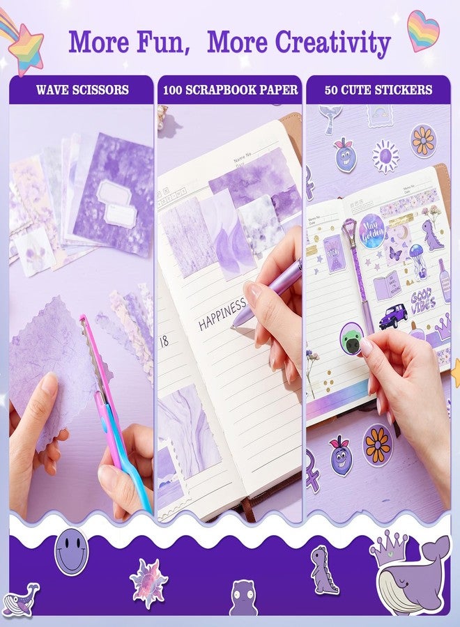 Leesgel DIY Diary with Lock for Girls, Secret Journal Kit Scrapbooking Kit Stationary Diary Supplies, Art Crafts Birthday Gifts Ideas for Girls Ages 8-12 (Purple) - Image 4