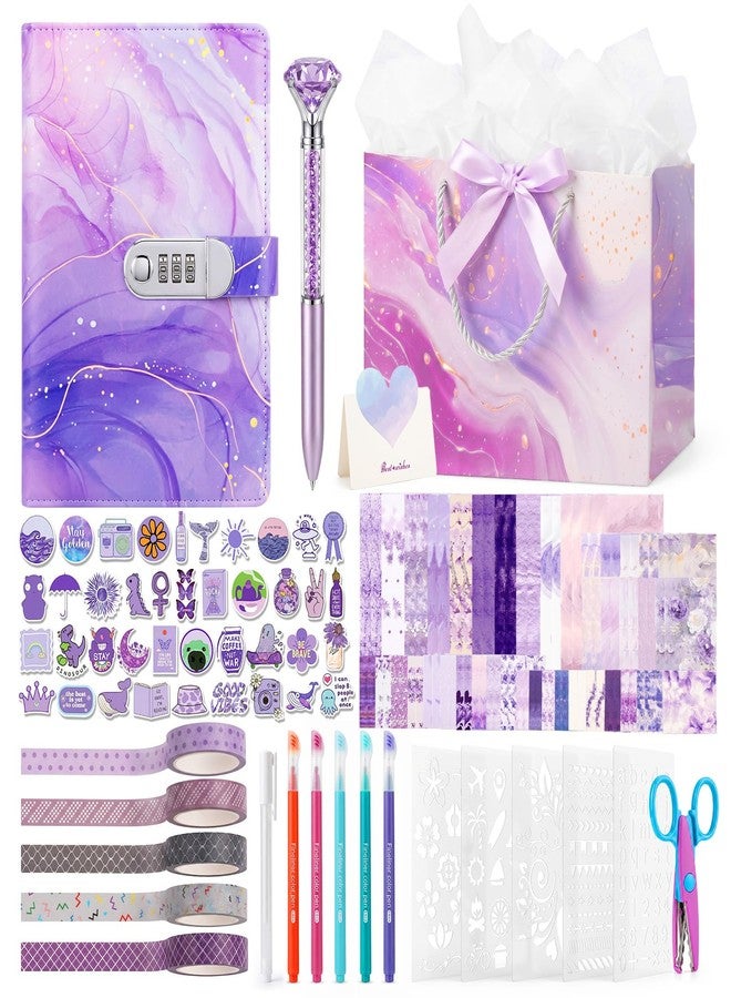 Leesgel DIY Diary with Lock for Girls, Secret Journal Kit Scrapbooking Kit Stationary Diary Supplies, Art Crafts Birthday Gifts Ideas for Girls Ages 8-12 (Purple) - Image 1
